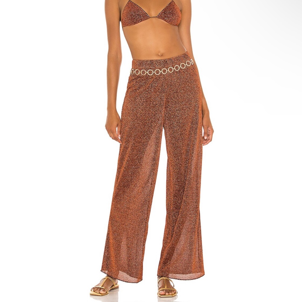 Oseree Copper Metallic Wide-Leg Pants